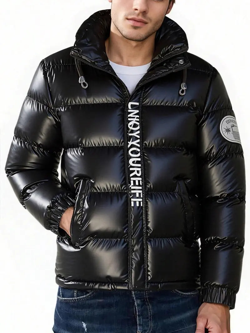 Men's Fitted Cut Shiny Glossy Polyester Jacket - Plain, Breathable, Casual Top