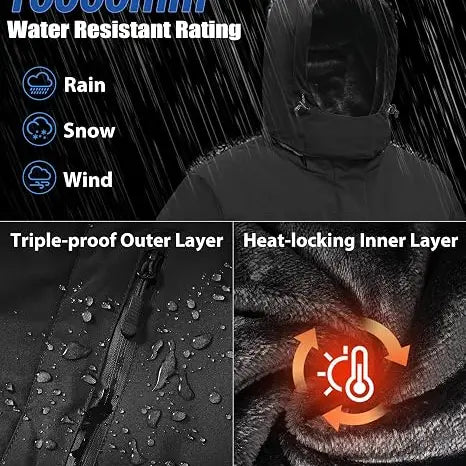 Men’s Thick Regular Polyester Plain Thermal Soft Hooded Fleece Jacket - Water-Resistant, Insulated Sports Outerwear with Pocket, Long Sleeve Shell Outer for Cold Weather Hiking Ski Coat