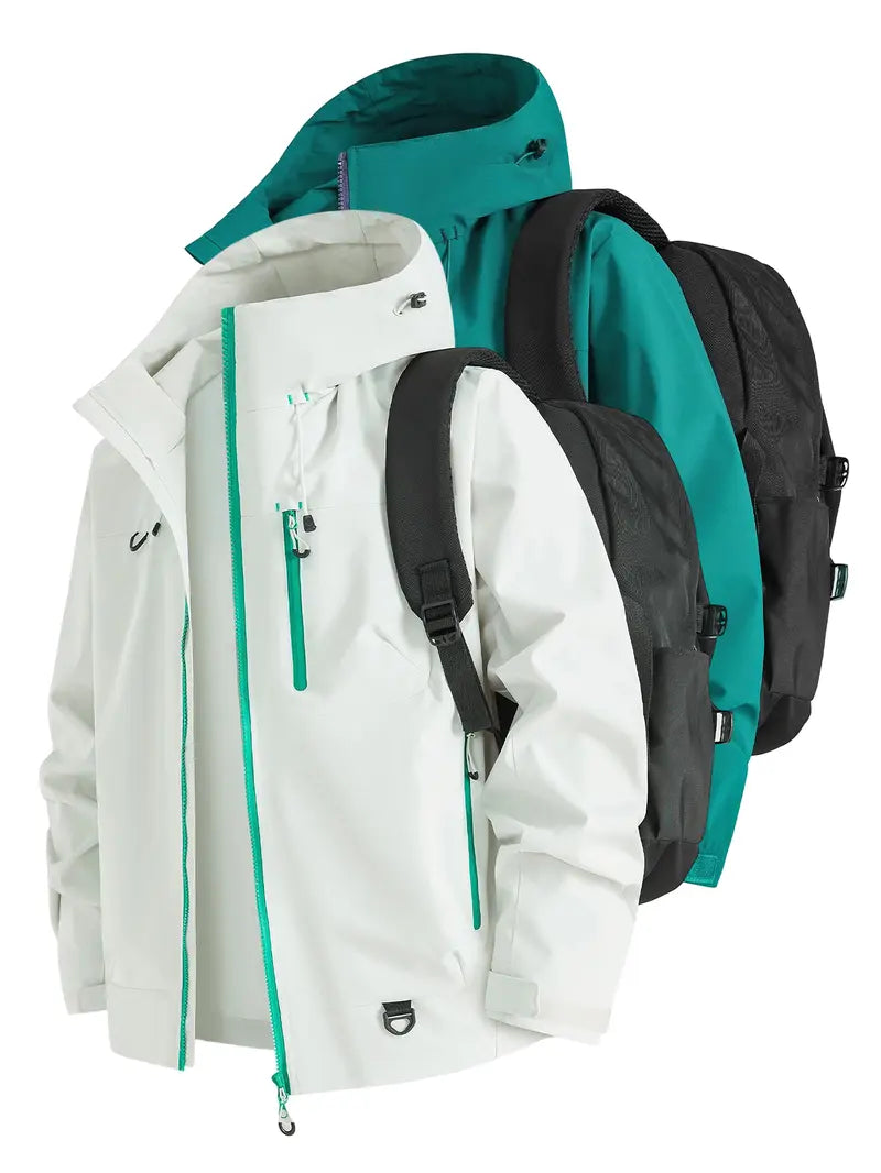 New Outdoor Hooded Couples' Mountain Climbing Jacket, Spring & Autumn Windproof Waterproof Breathable Stylish Plain Jacket, Outdoor Zipper Jacket, Hiking Jacket, Waterproof Windproof Outerwear, Outdoor Clothing