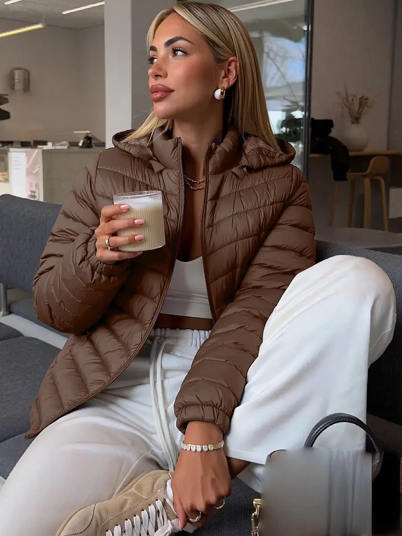 Women's Winter Lightweight Quilted Jacket Outerwear, Casual Fitted Design with Zipper, Plain Pattern, Perfect for Daily Commute and Fall/winter Wear