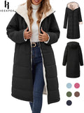 【Pre‑Season Price】HEEKPEK Women's Oversized Sherpa Fleece Lined Long Hooded Puffer Coat - Long Sleeve, Windproof, Waterproof, Insulated, Basic, Casual, Athletic, Outdoors Waterproof Wear
