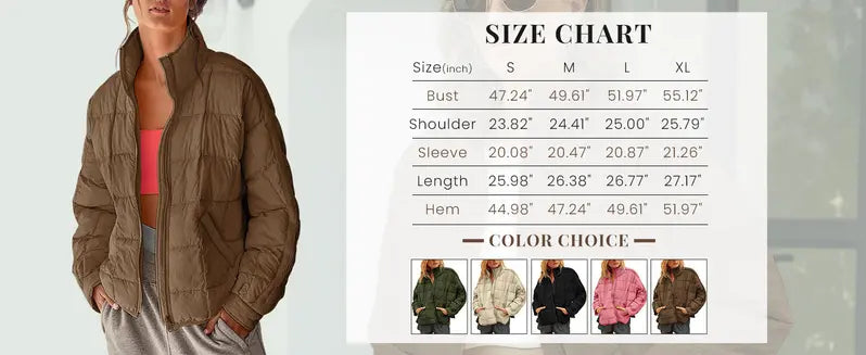 UANEO Women's Quilted Puffer Jackets Lightweight Zipper Short Padded Coat With Pockets TikTokShopBlackFriday Long Sleeve