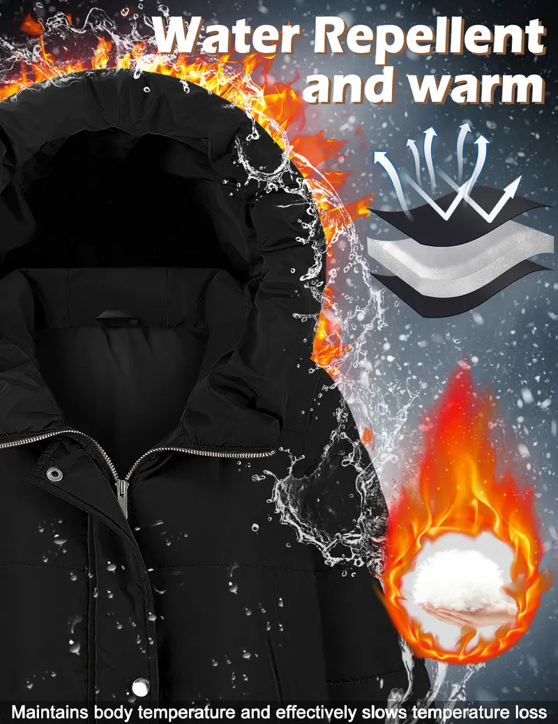 Womens Winter Long Puffer Coats Down Thicken Warm Quilted Jacket Mid-Length with Side Zipper and Hood Outerwear