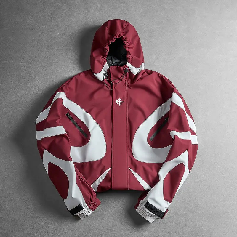 Color Block Hooded Windbreaker Jacket Unisex Adjustable drawstring hat with zipper front for both Outdoor Windproof Streetwear Coat Casual Menswear