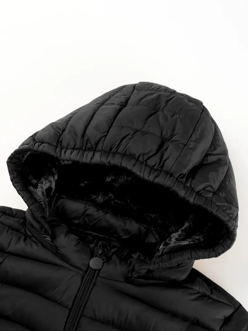 Women's Winter puffer Jacket, Casual Fitted Hooded Quilted Coat with Pockets, Warm Lightweight Commuter Outerwear for Fall & Winter