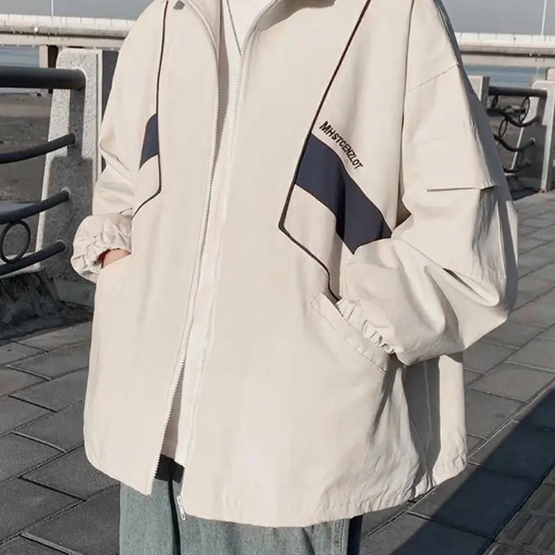 Gihuo Unisex Men Women Windbreaker Jacket Y2k Varsity Jackets Oversized Vintage 90s Jacket Casual Coats Tops Outerwear Long Sleeve Lightweight Unisex