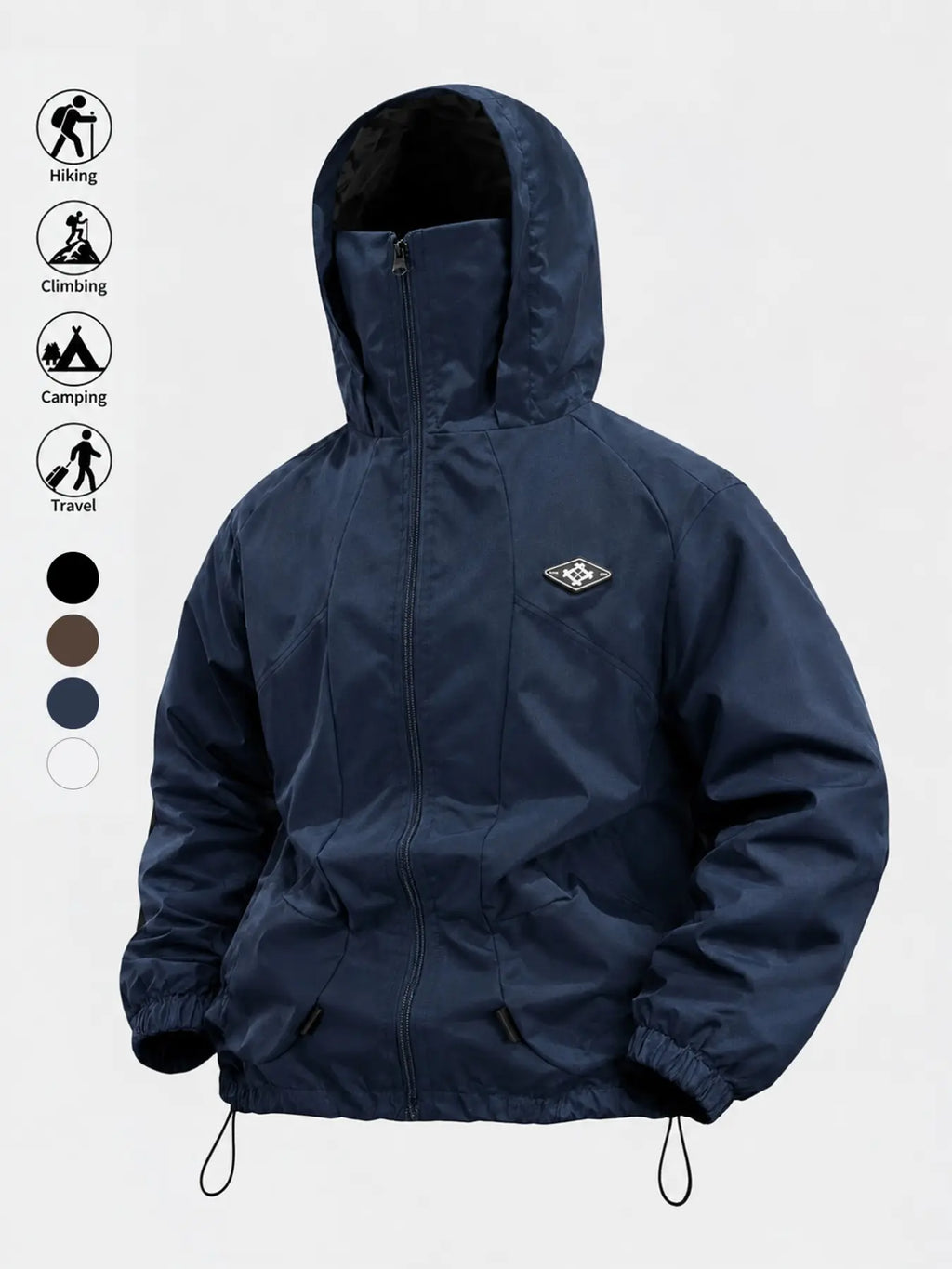 Men's Outdoor Functional Jacket, Windproof Fabric, Comfortable High Neck Hooded Design, Casual Long Sleeve, All Seasons, Durable Loose Fit