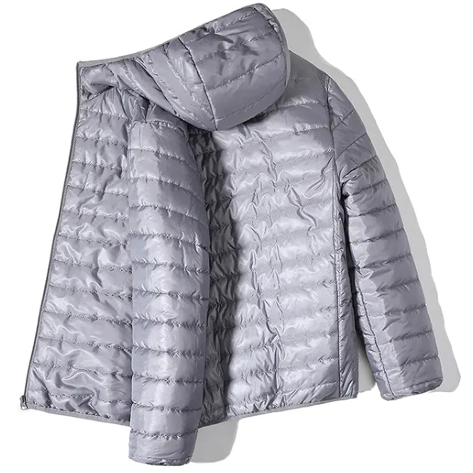 Men’s Glossy Fitted Woven Padded Lightweight Insulated Windproof Hooded Plain Coat - Autumn-Winter Casual Male Clothing for Everyday Wear, Navy Blue, Lightweight Casual Coats, Jacket