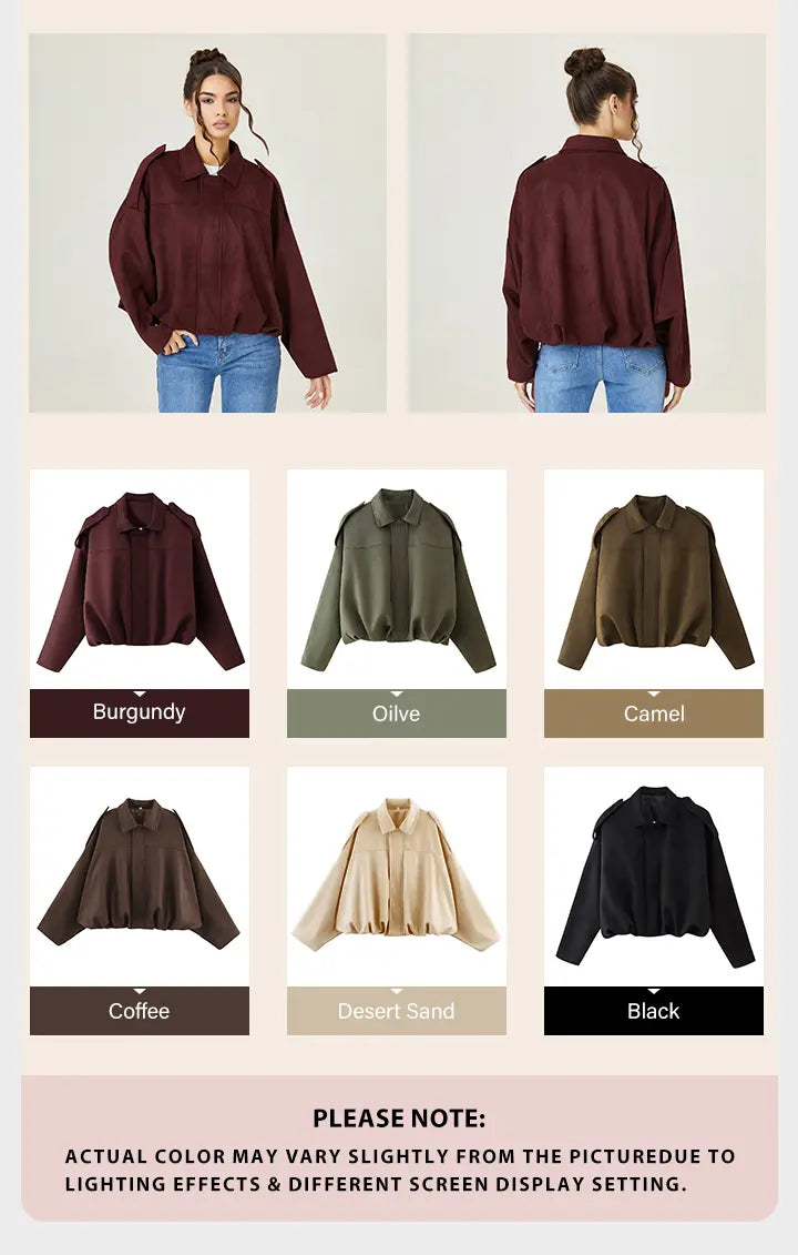 Katch Me Chic(US/CN)Women's Winter Vintage Collared Zipper Long Sleeve Jacket, Cozy Solid Color Oversized Outerwear for Lady, Versatile Loose Outfits for Daily Wear, Soft Womenswear #TikTokMadeMeBuyIt #SohoChic #ComfyOutfit