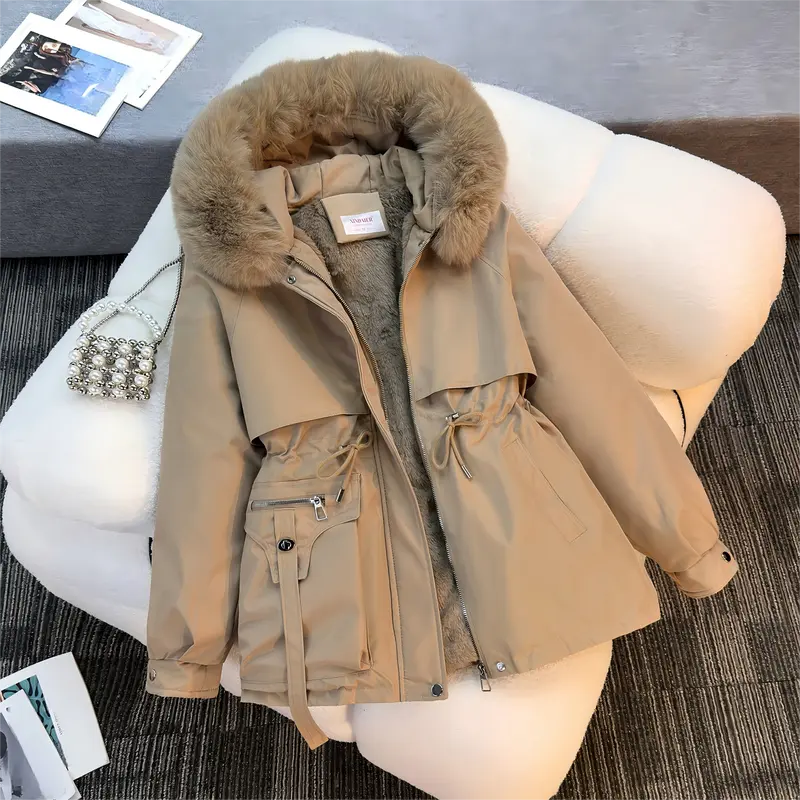 Women's Sports Down Coat, Casual Long-Sleeve Thick Layer Plain Clothes, Fleece-Lined Fitted Collared Warm Outdoor Daily Outerwear, Black Essential Sport & Outdoor Apparel