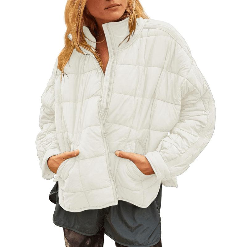 UANEO Women's Quilted Puffer Jackets Lightweight Zipper Short Padded Coat With Pockets TikTokShopBlackFriday Long Sleeve