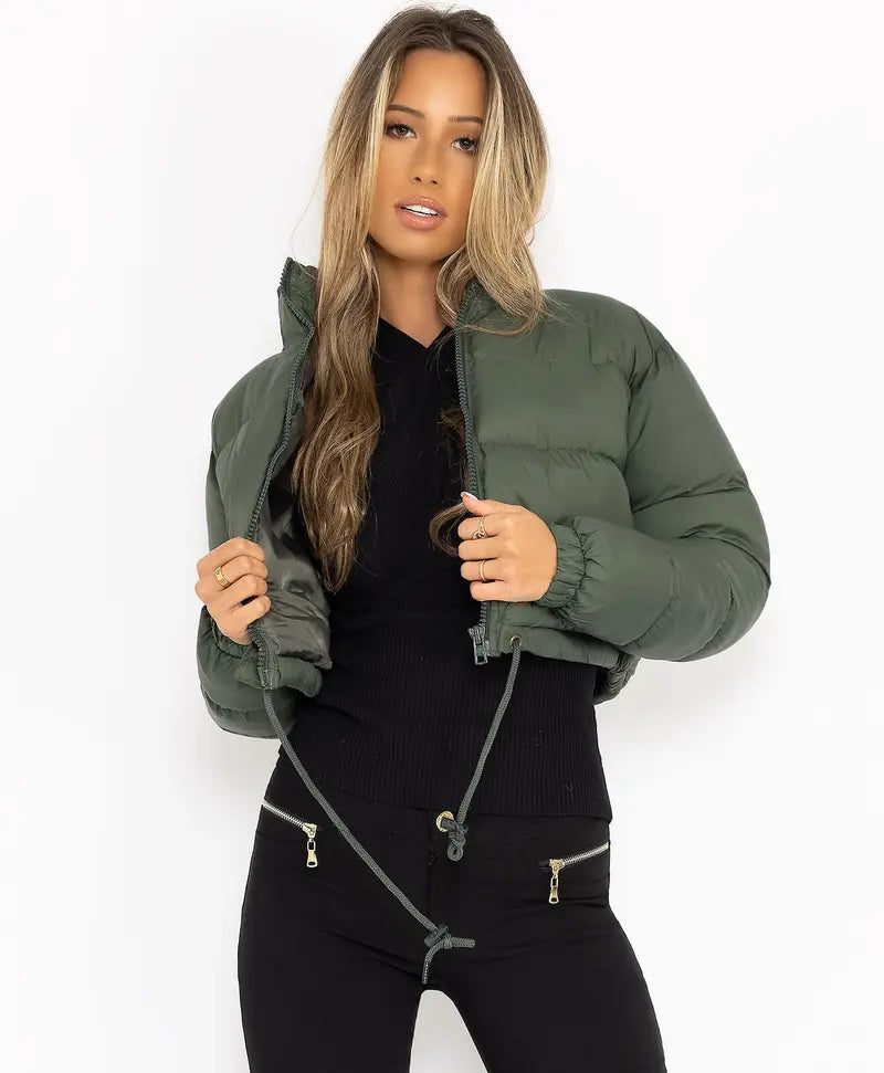 BIGWIG women's short down jacket, zipper thickened quilted short coat, drawstring winter down jacket, autumn and winter cotton jacket, windproof, waterproof and cold-proof cotton jacket, puffer jacket, fashionable zipper stand collar
