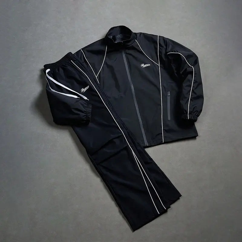 men's sweatsuit set Outdoor Windproof full zipper closure Jacket Stylish Hooded Athletic Coat Straight-Leg Casual pants para men 2 piece sets Athleisure Outfits Athleisure Tracksuit Set