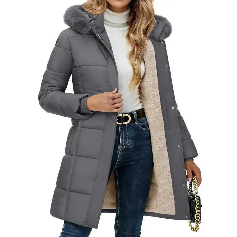 Magcomsen Women's Long Winter Down Coat Fleece Lined Puffer Jackets | Sherpa,Hood,Pockets,Zip,Warm,Thicken,Parka,Coat,Winter,Warm Casual Fabric