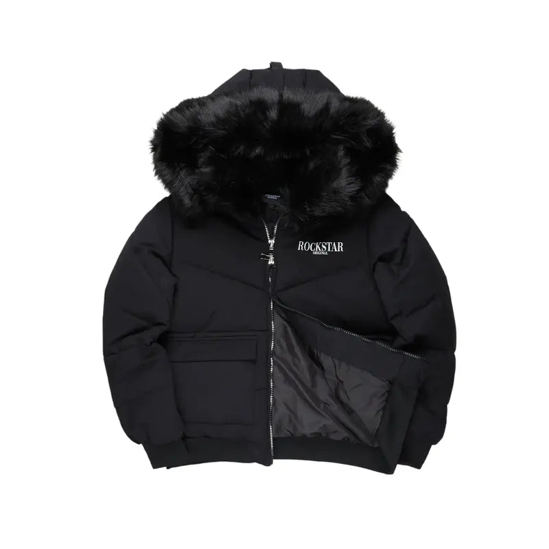 Langston Black Puffer Jacket with Fur Hood