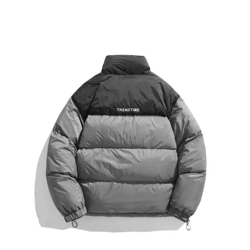 Men’s Winter Contrast‑Color Stand Collar Puffer Jacket, Windproof Warm Regular‑Fit Outer Coat, Casual Loose Outerwear for Daily Lifestyle & Outdoor Activities