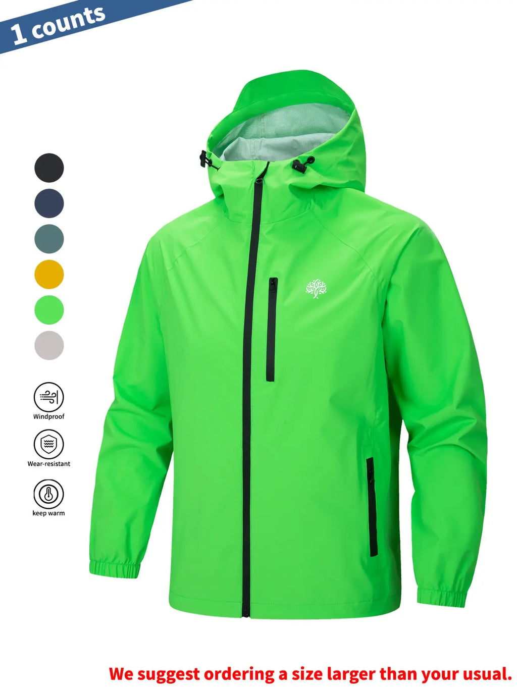 Men's Casual Sporty Hooded Jacket, Long Sleeve with Zipper & Pockets, Windproof & Waterproof, Lightweight & Soft, Ideal for Hiking, Cycling & Camping, Outerwear, Sports Casual Jacket