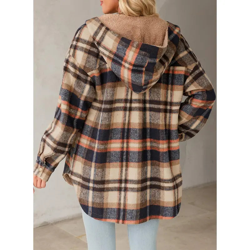 Dokotoo Women's Flannel Hooded Plaid 2026 Shacket Thick Coat Winter Coat for Warmth Button down Warm and Fuzzy Fleece Jacket