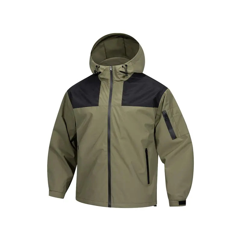 Men's Plain Block Color Hooded Windbreaker Jackets - Medium-Length Waterproof Zip-Up Rain Shell, Adjustable Hood & Cuffs, Multiple Zipper Pockets, Lightweight Menswear for Hiking, Long Sleeve Light Outdoor Casual Top