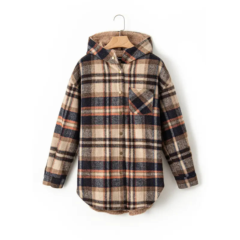 Dokotoo Women's Flannel Hooded Plaid 2026 Shacket Thick Coat Winter Coat for Warmth Button down Warm and Fuzzy Fleece Jacket