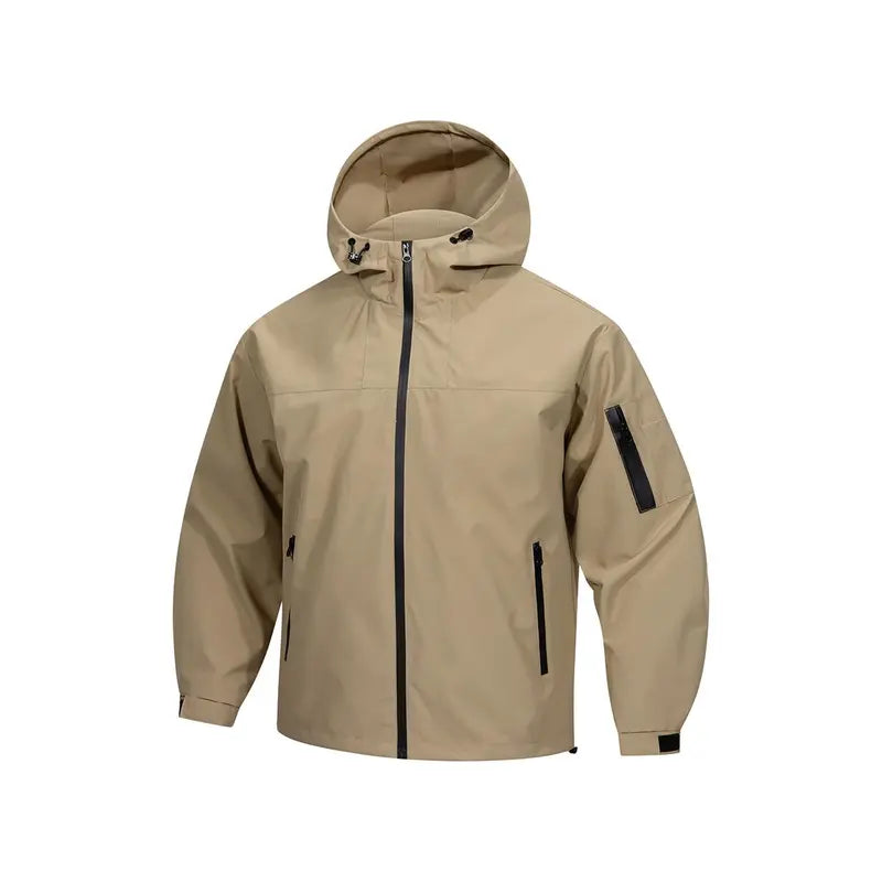 Men's Plain Block Color Hooded Windbreaker Jackets - Medium-Length Waterproof Zip-Up Rain Shell, Adjustable Hood & Cuffs, Multiple Zipper Pockets, Lightweight Menswear for Hiking, Long Sleeve Light Outdoor Casual Top