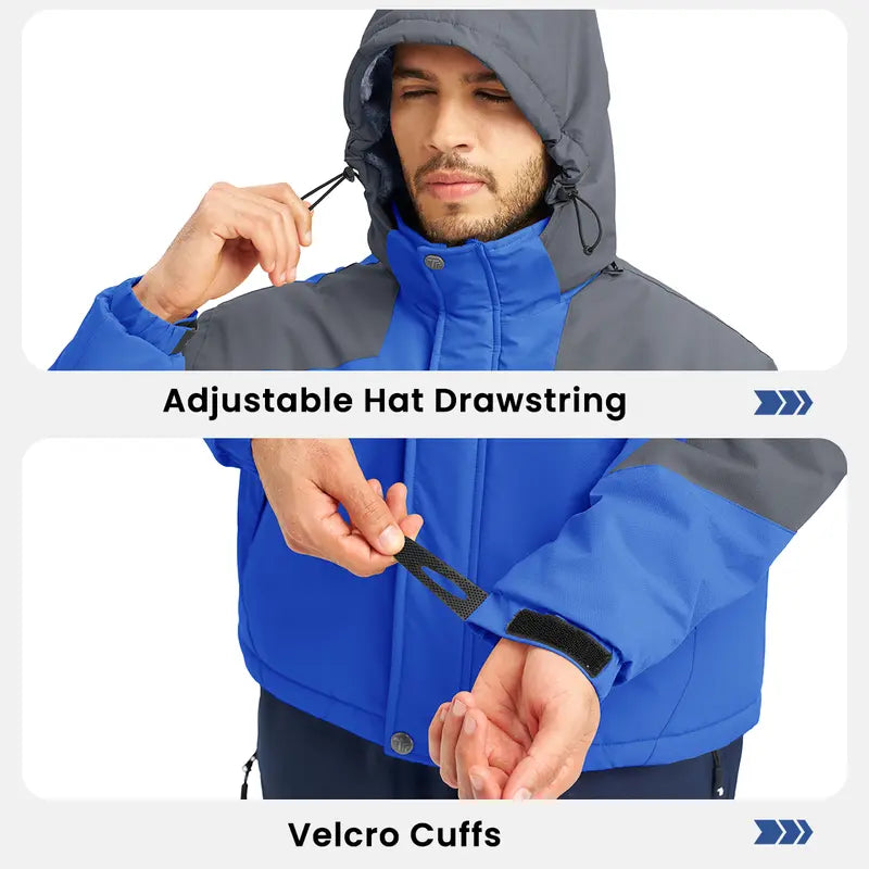【Creator's Pick】GOPUNE Men's Ski Snow Jacket Waterproof Insulated Fleece Outdoor Mountain Hooded Winter Coat Sporty Breathable Outerwear big tall men clothing Size up to5XL #Christmas gift #RED GREEN