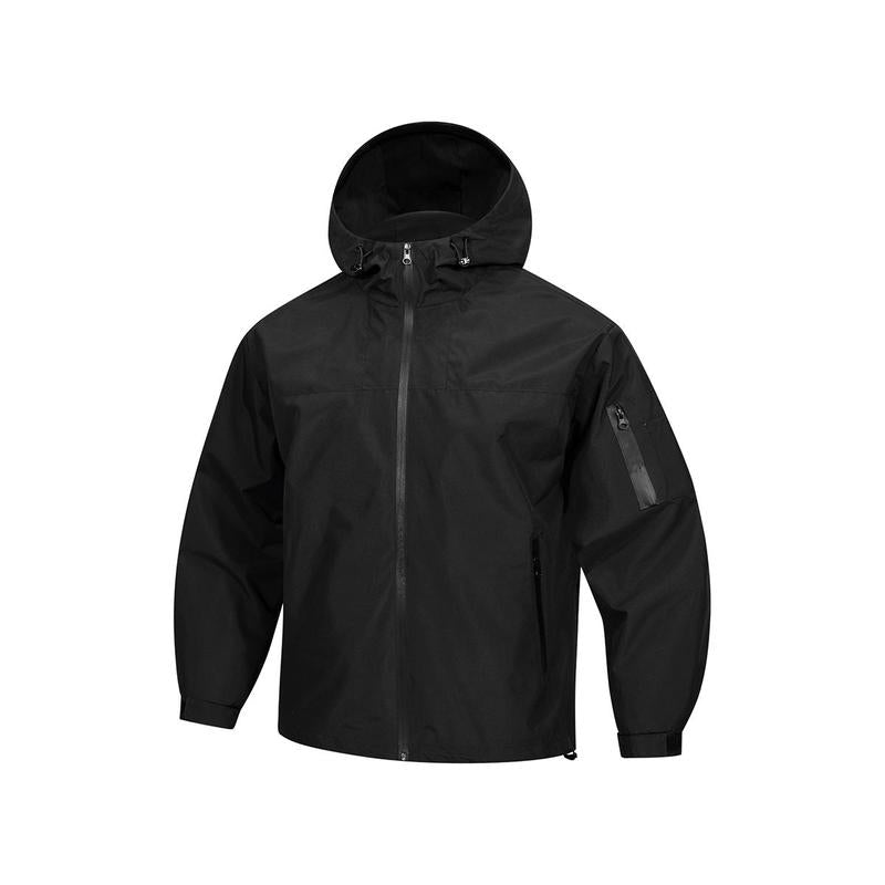 Men's Plain Block Color Hooded Windbreaker Jackets - Medium-Length Waterproof Zip-Up Rain Shell, Adjustable Hood & Cuffs, Multiple Zipper Pockets, Lightweight Menswear for Hiking, Long Sleeve Light Outdoor Casual Top