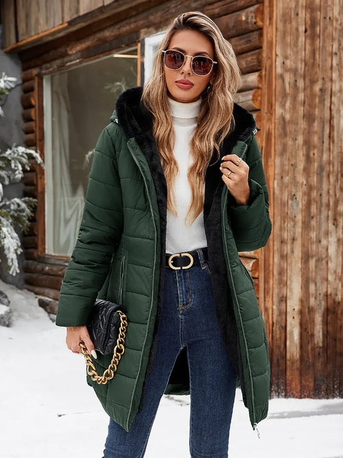 FASHORA Women's Winter Thickened Down Jacket Warm Long Puffer Coat Fleece Lined Parka Outerwear with Faux Fur Hood Tops Womenswear Long Sleeve Padded Adjustable