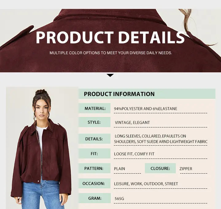 Katch Me Chic(US/CN)Women's Winter Vintage Collared Zipper Long Sleeve Jacket, Cozy Solid Color Oversized Outerwear for Lady, Versatile Loose Outfits for Daily Wear, Soft Womenswear #TikTokMadeMeBuyIt #SohoChic #ComfyOutfit