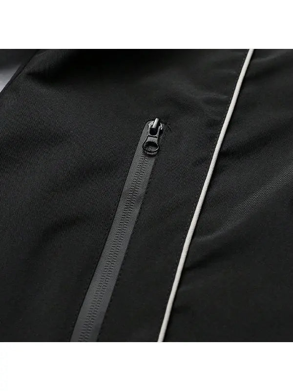 Men's Reflective Lettered 2-Piece Windbreaker Tracksuit - Male Clothing, Drawstring Hood, Elasticated Cuffs, Windproof, Suitable for Spring/Autumn Commuting, Night Running