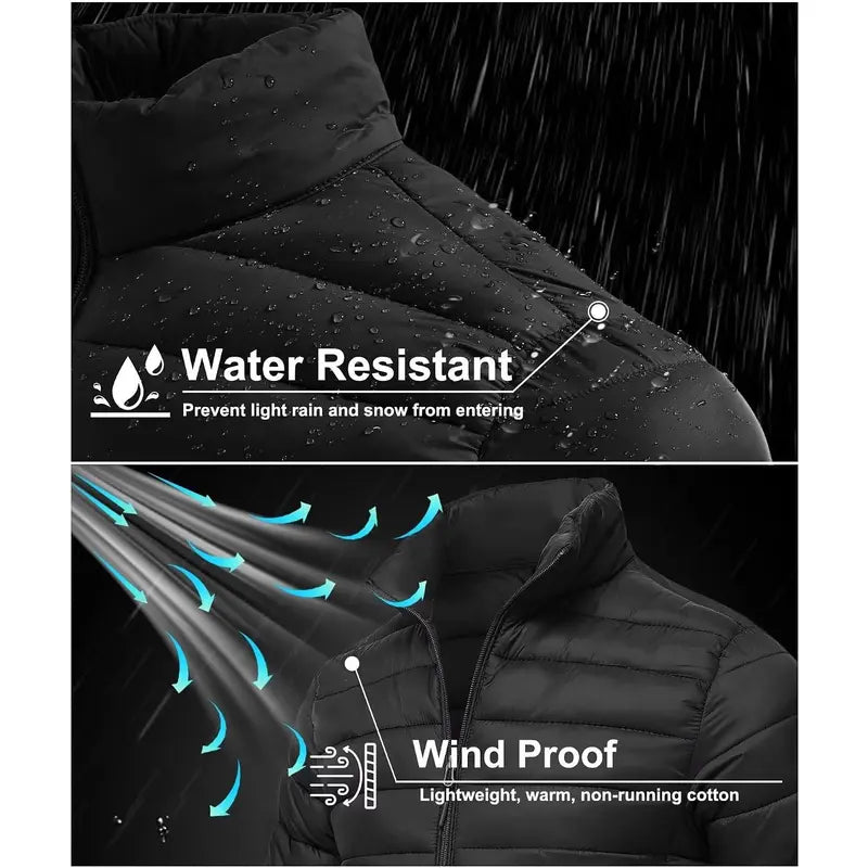 Zoofly Men's Regular Fit Casual Long Sleeve Winter Puffer Down Coat - Elastic, Thermal, Lightweight, Waterproof, Polyester Outerwear with Zip Pockets, Machine Washable