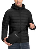 Pioneer Camp Men's Lightweight Packable Hooded Heated Puffer Jacket - Male Clothing, Windproof, Thermal Long Sleeve, Full Zip Front, 6-Pocket, Insulated, Breathable Bubble Cotton, Elastic Cuff Outerwear with Polyester Fill for Running, Travel