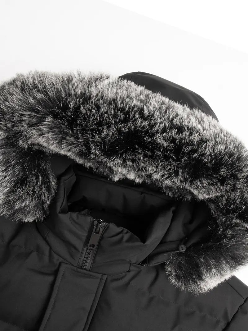 Men's Winter Heavy-duty Long Parka Coat, Thick and Warm Insulation, Detachable Faux Fur Hood Pocket with Large Pocket, Suitable for Skiing and Commuting