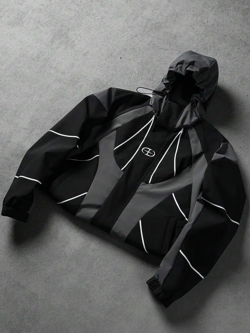 Men's Techwear Hooded Windbreaker - Loose Oversized Zip-Up Utility Coat with Adjustable Hood, Lightweight Cyberpunk Streetwear for Travel, Hiking, Daily Wear, Chic TikTok-Style Outerwear
