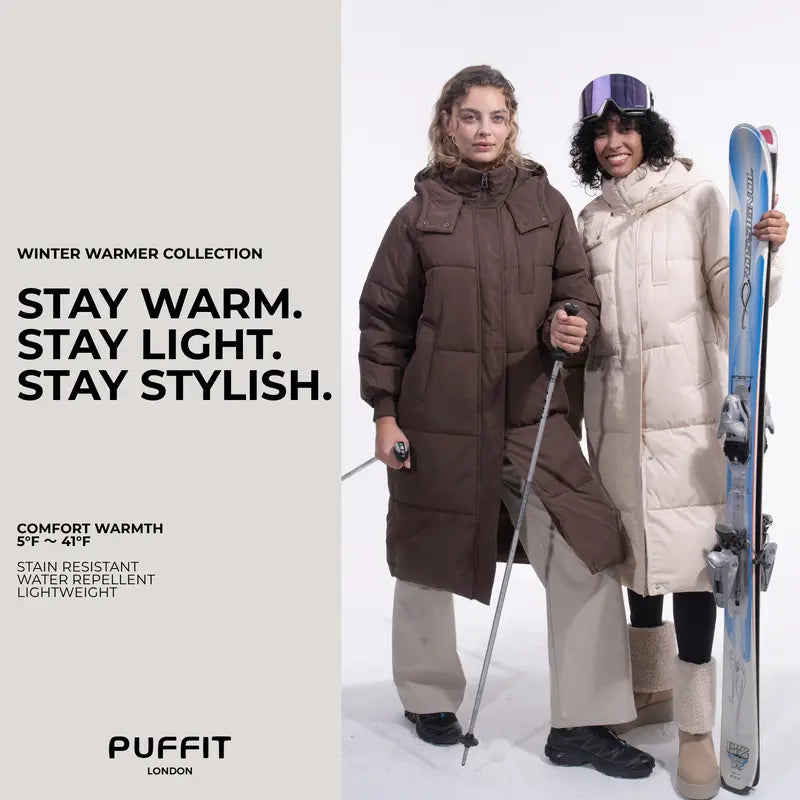 PUFFIT WarmCore Premium Classic Hooded Long Puffer Coat Women Long Ladies Quilted Outerwear Jacket Big Pocket,Water Repellent,Fall Winter Warm Basic Long Sleeve Tops Coat,Womenswear,2026 Shopping