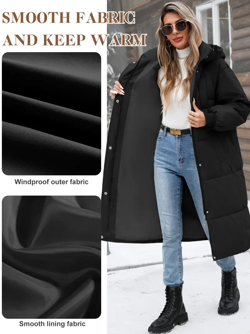 【Restocked】HEEKPEK Women's Fashion Puffer Coat, Cozy Quilted Long-Sleeve Zip-Up Hooded Thick Warm Parka with Pockets, Winter Casual Outerwear for Women