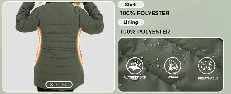 Women's Plus Size Quilted Mid-Length Polyester Puffer Coat - Long Sleeve, Water-Proof, Thick Keep Warm Jackets & Coats, Light Fabric, Flattering Fit Outerwear for Ladies