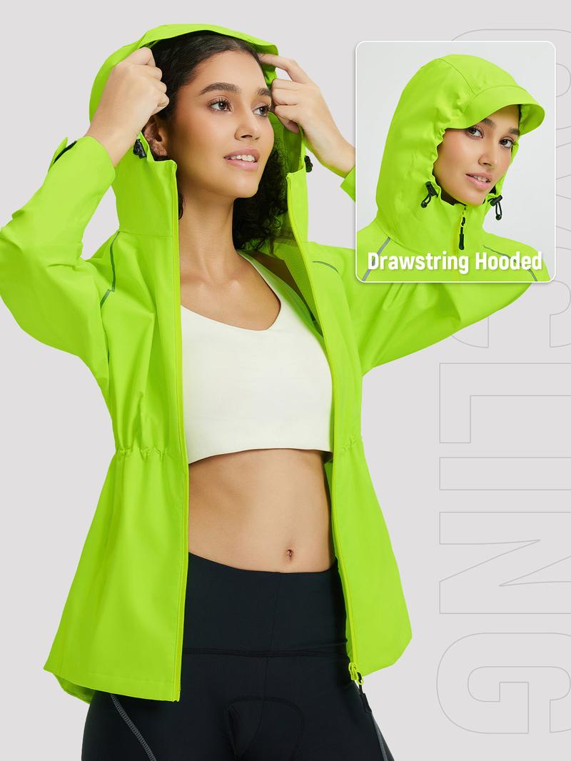 baleaf Women's Rain Jackets Waterproof Windbreaker Packable Lightweight Cycling Running Jacket Hiking Gear Reflective Hooded Travel Work Bike Walking Water Reactive JackeT