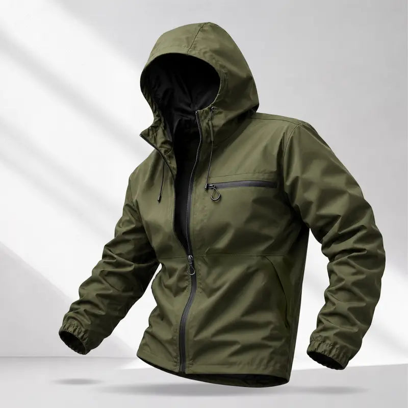 Men’s American-Style Outdoor Functional Lake Green Hooded Jacket | Lightweight Windproof Waterproof Casual Jacket, Stylish Men’s Jacket