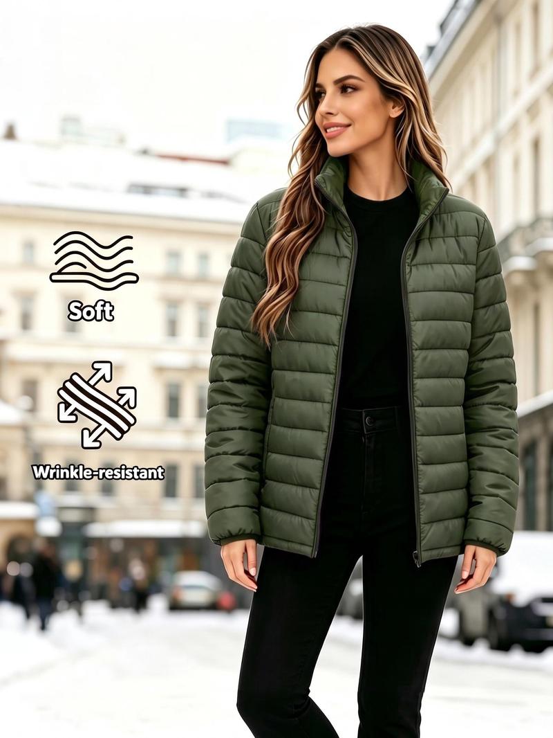 Women’s solid-color zip-up jacket, warm long-sleeve cotton outerwear (runs large—order one size down), hidden zipper pockets, suitable for autumn and winter, cold-resistant cotton coat/padded vest for outdoor everyday wear, new arrival for fall.