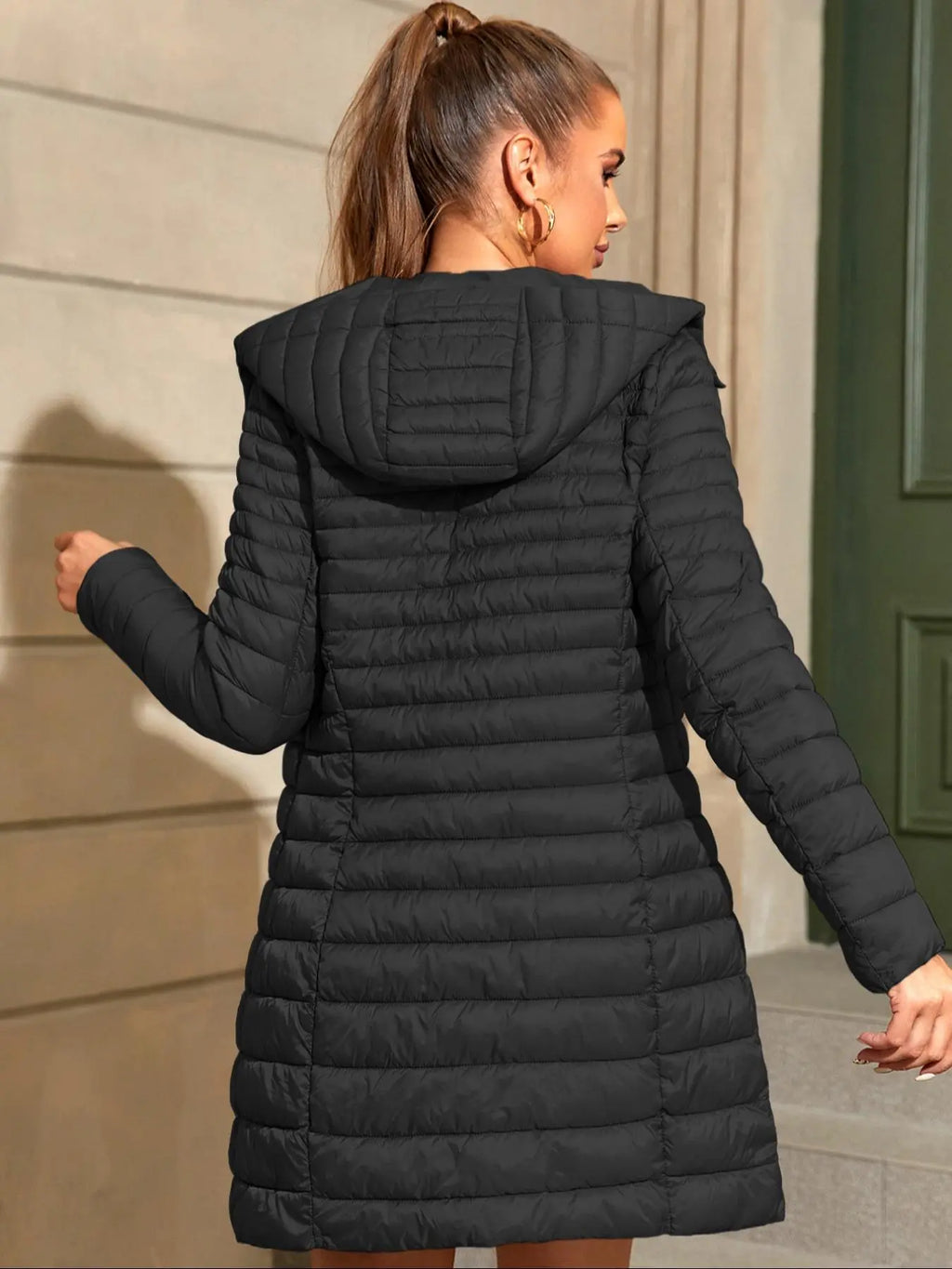 Women's Puffer Hooded Jacket, Casual Warm Lightweight Woven Basic Coat with Pockets, Fall Winter Fashion Outerwear Simple Design for Daily Wear