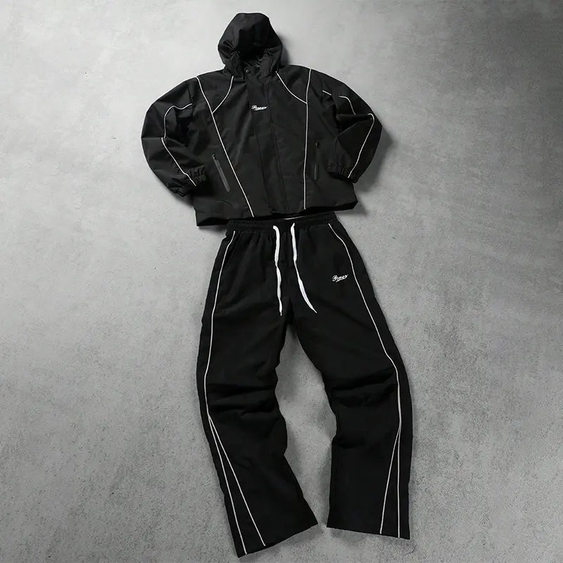 men's sweatsuit set Outdoor Windproof full zipper closure Jacket Stylish Hooded Athletic Coat Straight-Leg Casual pants para men 2 piece sets Athleisure Outfits Athleisure Tracksuit Set
