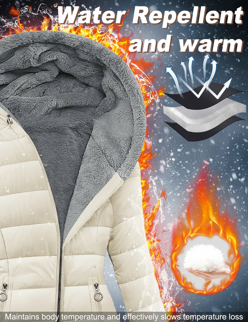 【Restock】HEEKPEK Women's Hooded Long Sleeve Medium Length Down Jacket - Jackets for Women, Windproof Shell, Waterproof Coat, Slim Fit Ski Coat for Daily Commutes, Basic Style Casual Top #outdoorfun