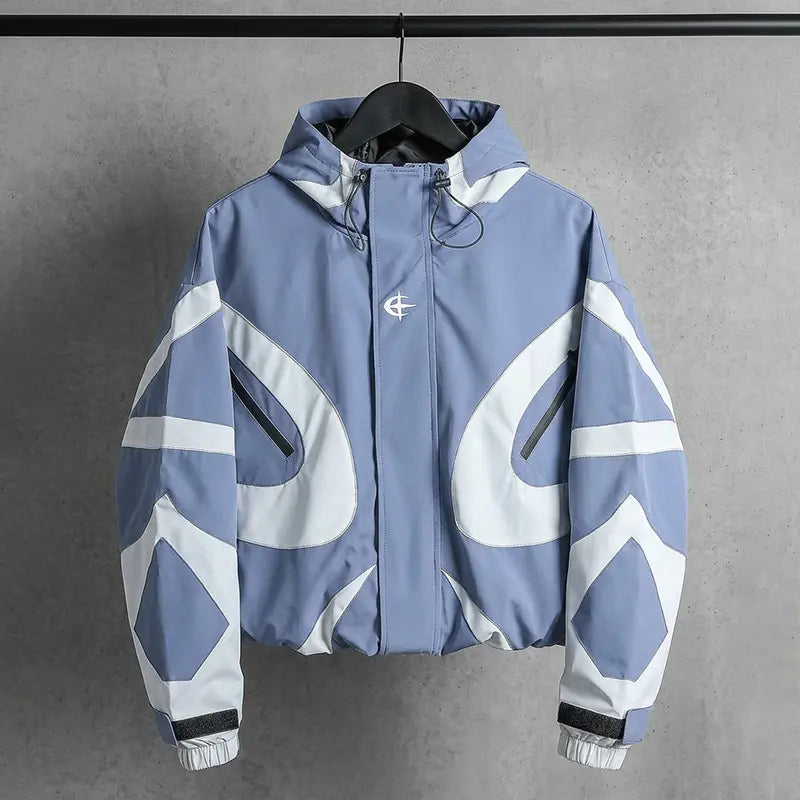 Color Block Hooded Windbreaker Jacket Unisex Adjustable drawstring hat with zipper front for both Outdoor Windproof Streetwear Coat Casual Menswear