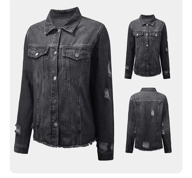 EVALESS Women's Casual Short Jean Jackets Non Stretch Distressed Ripped Boyfriend Washed Coats Lapel Long Sleeve Denim Jacket Outwear Tops 2026 Womenswear Spring Winter Outfits Deals For You Days summer outfits,back to school,back to school shoppi...