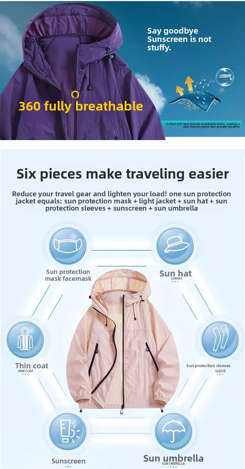 2026 Summer Hooded Sunscreen Clothing Skin Clothes Men's Summer Ultra Thin Breathable Outdoor Fishing Skin Windbreaker Fishing Sunscreen Coat