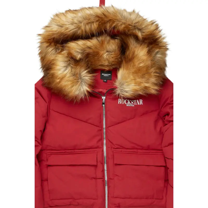 Langston Red Puffer Jacket with Fur Hood