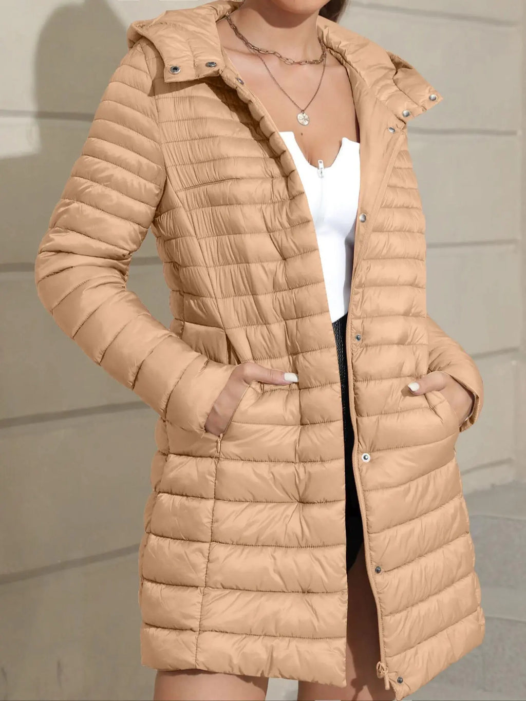 Women's Puffer Hooded Jacket, Casual Warm Lightweight Woven Basic Coat with Pockets, Fall Winter Fashion Outerwear Simple Design for Daily Wear