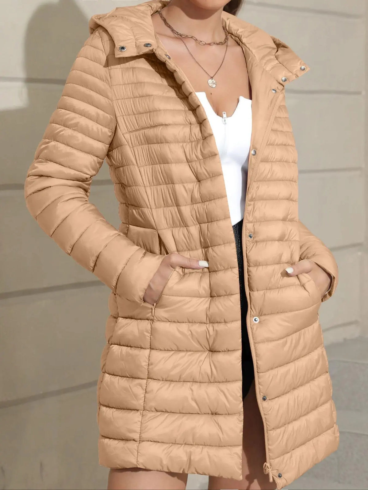 Women's Puffer Hooded Jacket, Casual Warm Lightweight Woven Basic Coat with Pockets, Fall Winter Fashion Outerwear Simple Design for Daily Wear