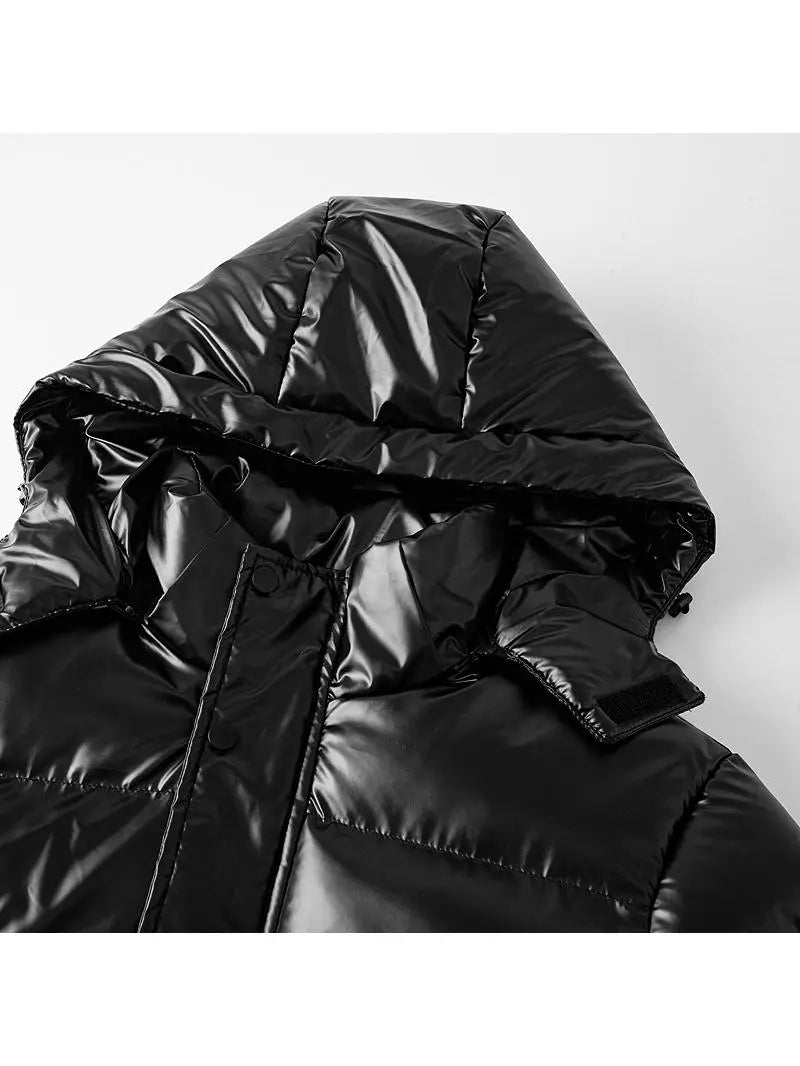 Men’s hooded down jacket, thick warm windproof zip-up winter outerwear with a loose fit, casual outer layer